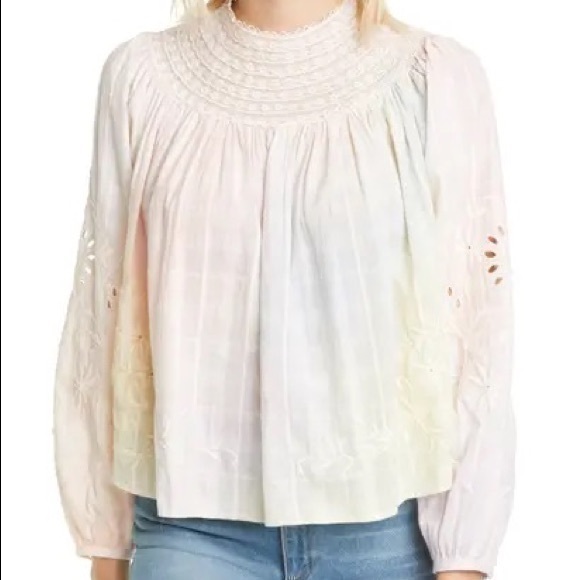 LoveShackFancy Tommy Pastel Tie Dye Peasant Top Size Small